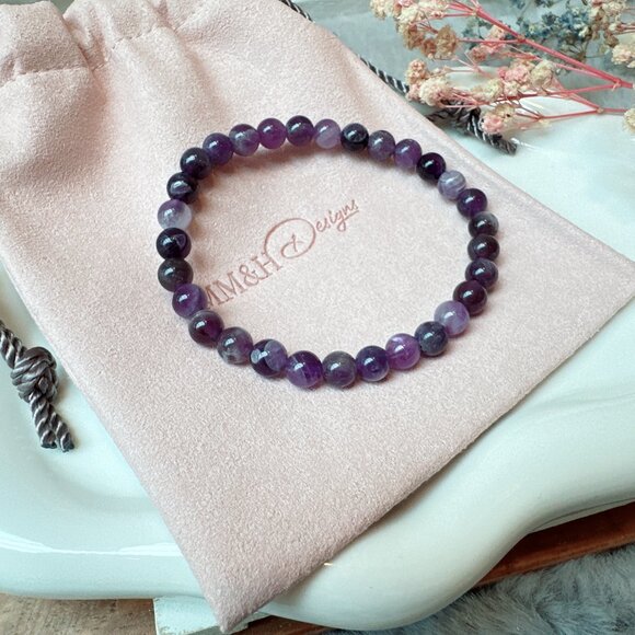 6mm Chevron Amethyst Stretch Bracelet - Picture 4 of 5